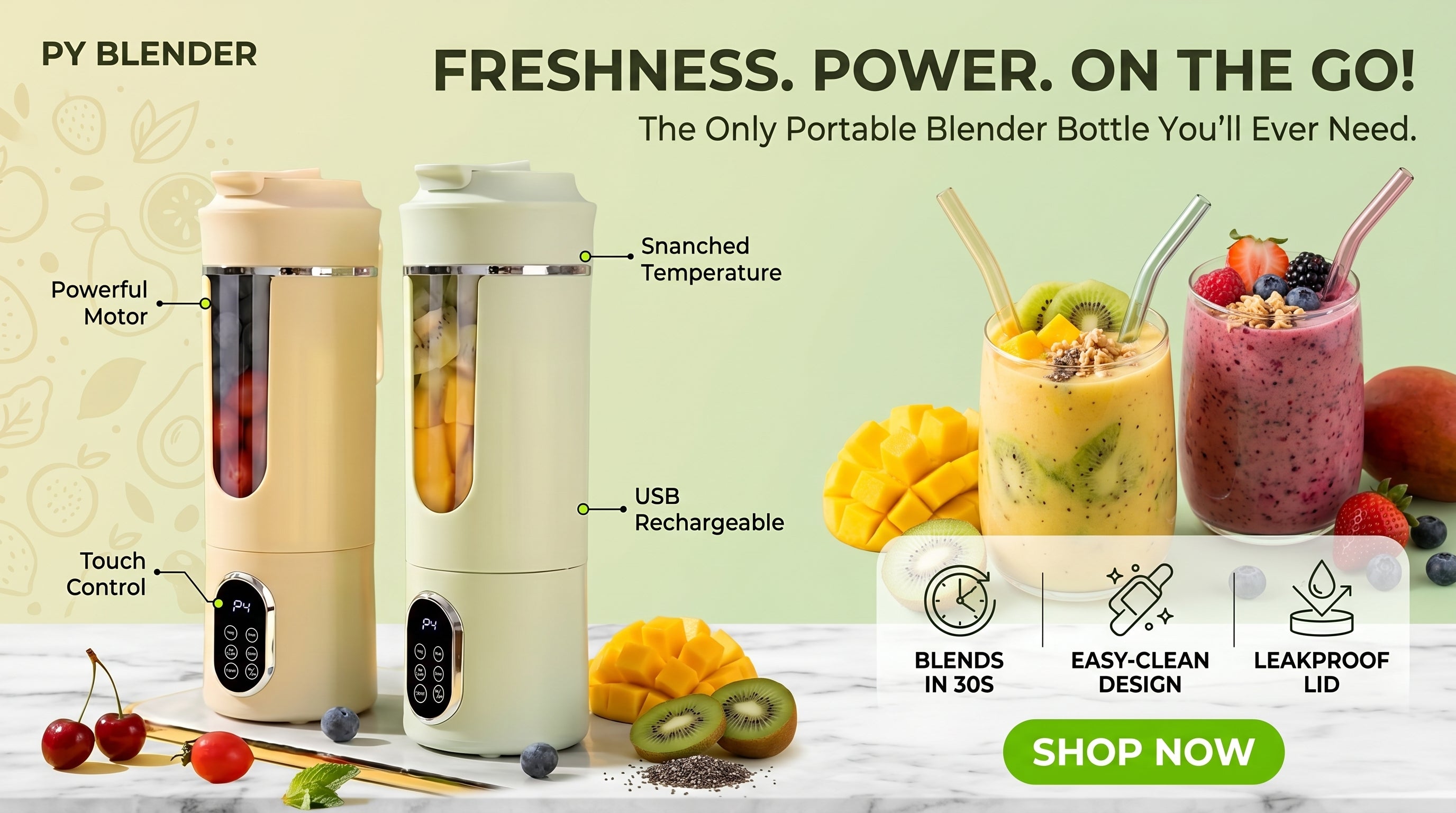 USB Draagbare Blender & Handheld Juicer - 530ML, 12 Messen, Digitaal Display, Multi-Speed | Voor Smoothies, Shakes & Fruitsap