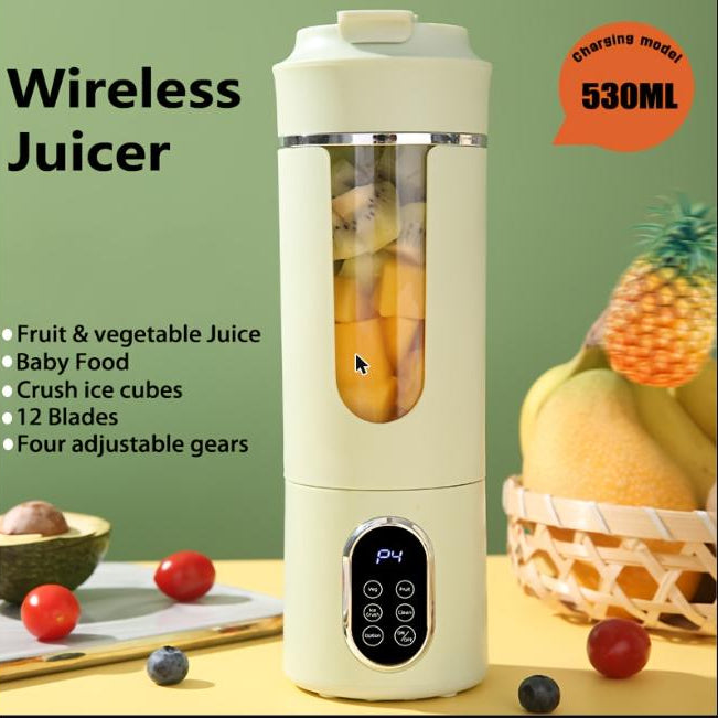 USB Draagbare Blender & Handheld Juicer - 530ML, 12 Messen, Digitaal Display, Multi-Speed | Voor Smoothies, Shakes & Fruitsap