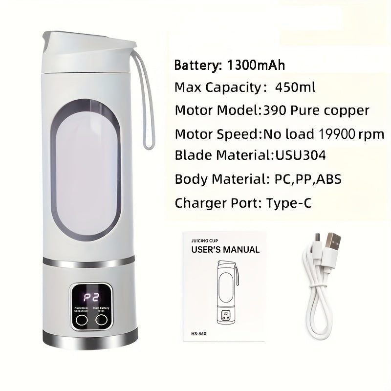 USB Draagbare Blender & Handheld Juicer - 530ML, 12 Messen, Digitaal Display, Multi-Speed | Voor Smoothies, Shakes & Fruitsap